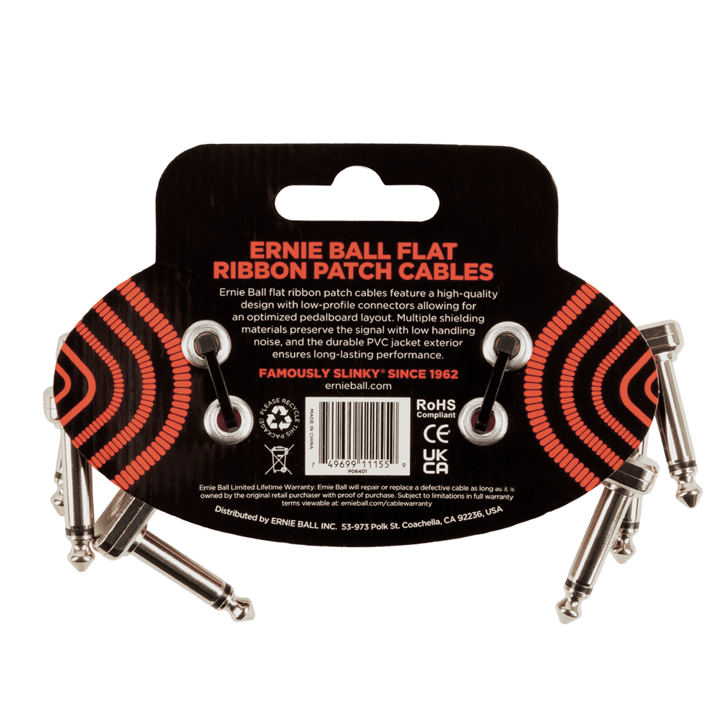 Ernie Ball 3" Flat Ribbon Patch Cable - Red (3 Pack)