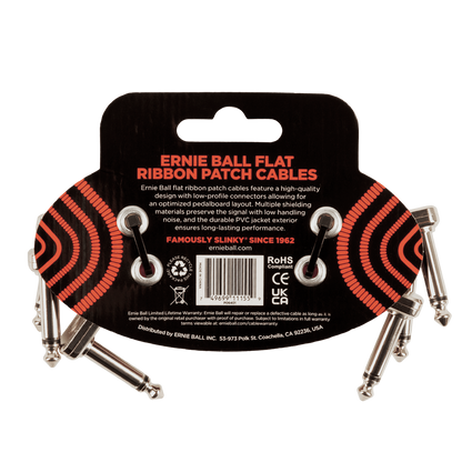 Ernie Ball 3" Flat Ribbon Patch Cable - Red (3 Pack)