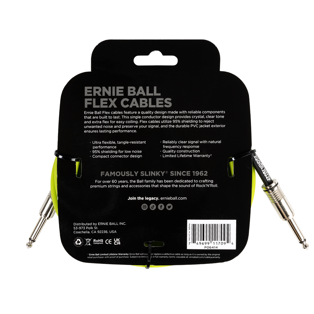 Ernie Ball 10ft Flex Instrument Cable - Green