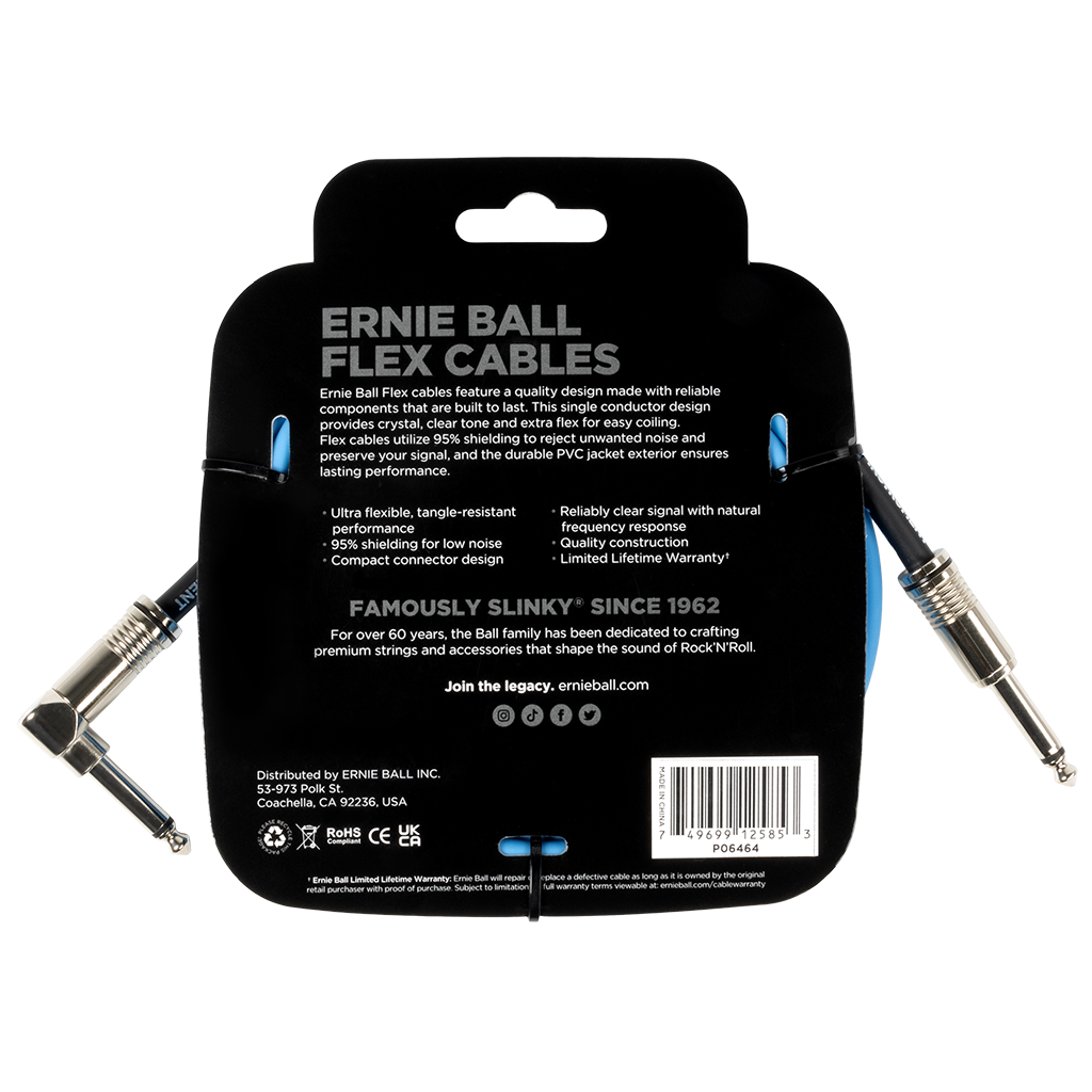 Ernie Ball 10ft Flex Instrument Cable Angled - Blue