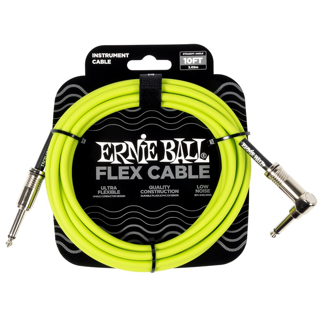 Ernie Ball 10ft Flex Instrument Cable Angled - Green