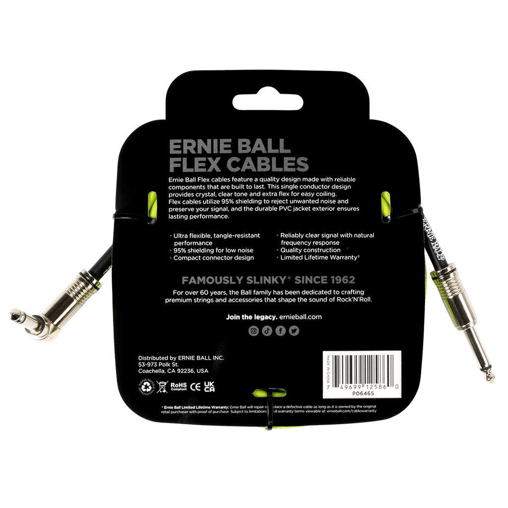 Ernie Ball 10ft Flex Instrument Cable Angled - Green