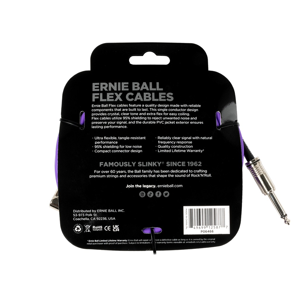 Ernie Ball 20ft Flex Instrument Cable Angled - Purple