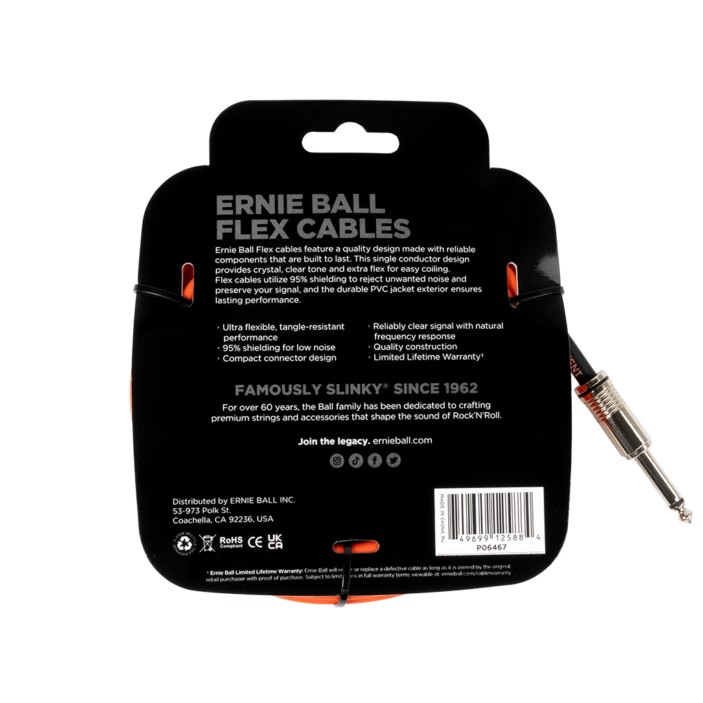 Ernie Ball 20ft Flex Instrument Cable Angled - Orange