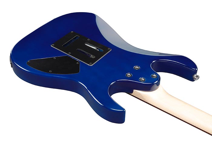 Blue electric guitar body on a white background