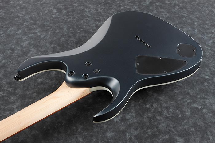 Ibanez RGA42EX Black electric guitar body on a grey textured background