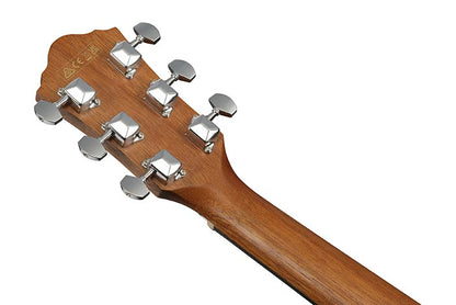 Headstock of the Ibanez V40WSCE-OPB electro-acoustic guitar showcasing tuning pegs and open pore finish.