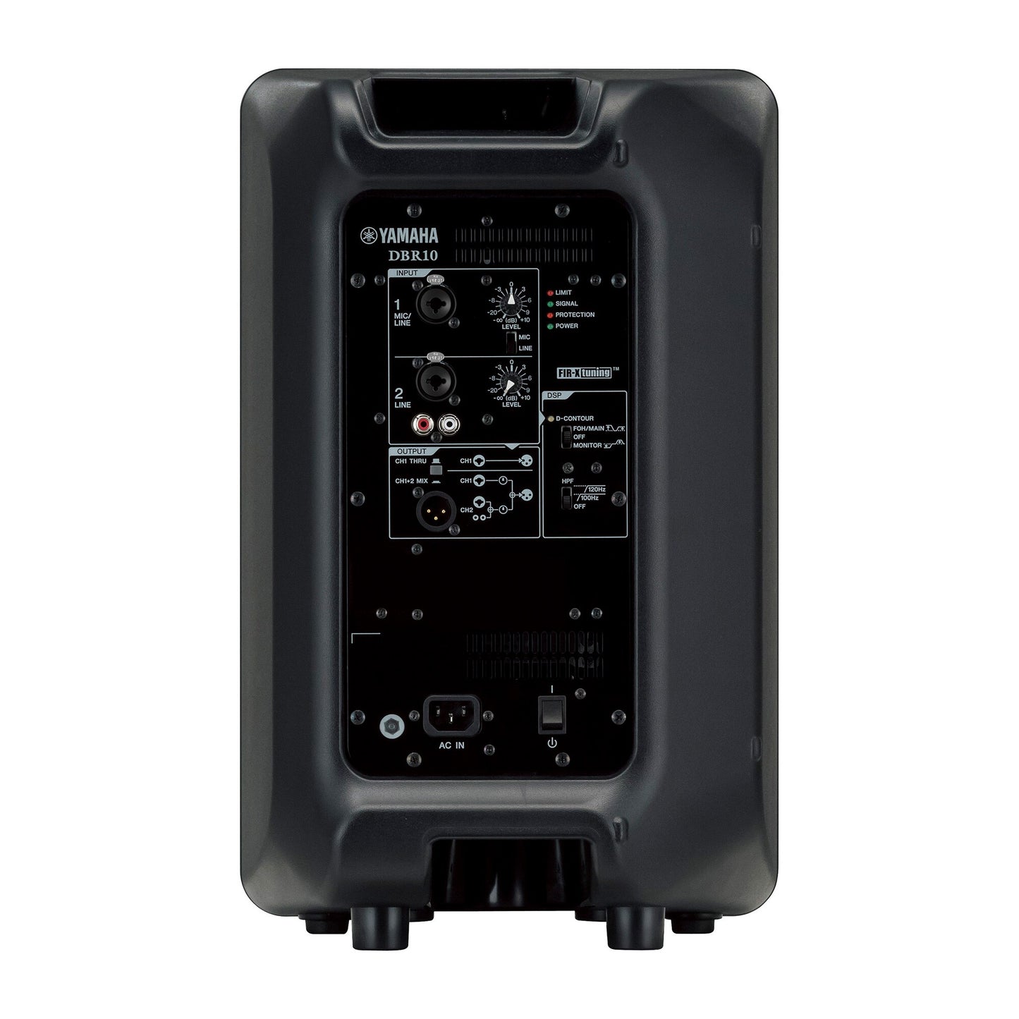 Yamaha DBR10 Black Yamaha audio equipment on a white background