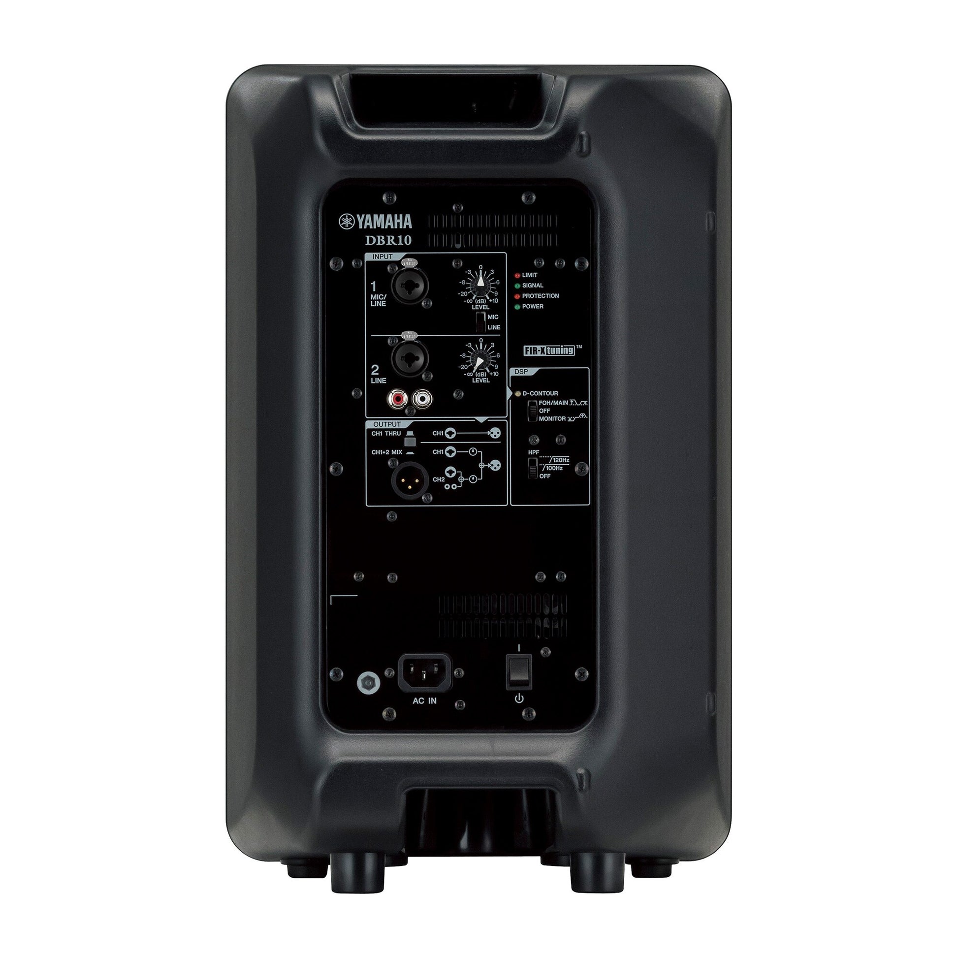 Yamaha DBR10 Black Yamaha audio equipment on a white background