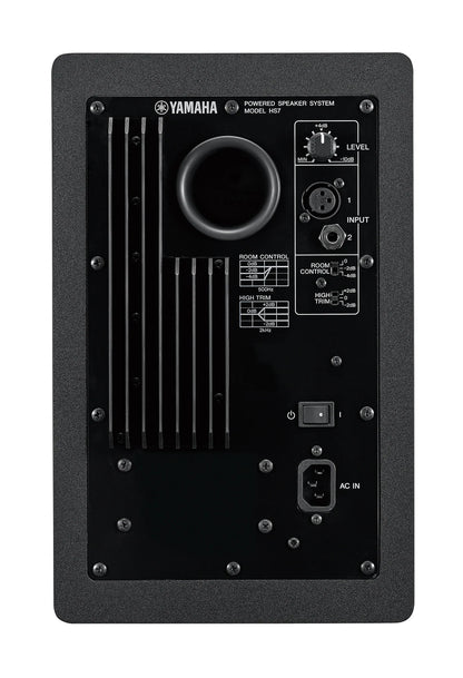 Yamaha HS7 Back panel of a Yamaha powered speaker system on a white background