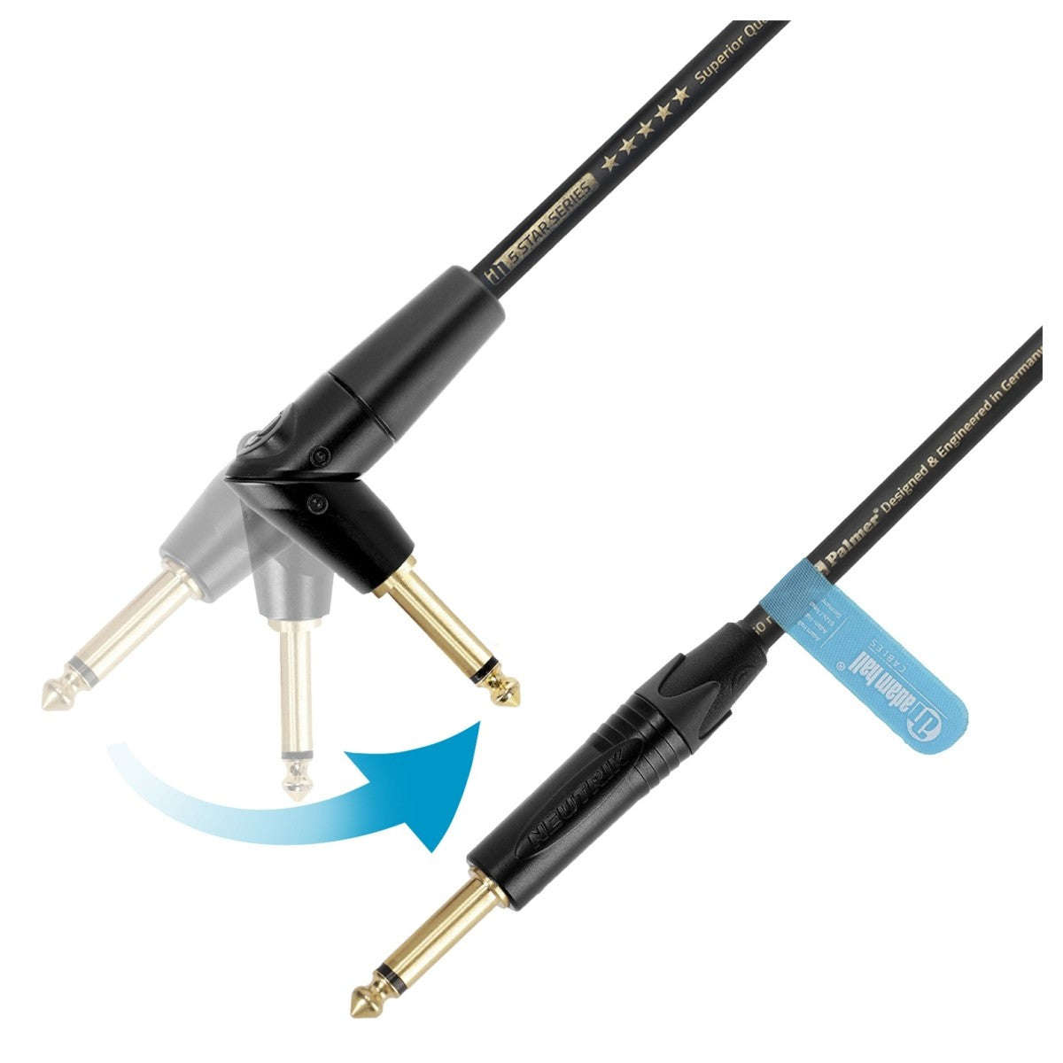 Adam Hall 5 Star FLIPJACK Straight and Angled 6m Instrument Cable Two