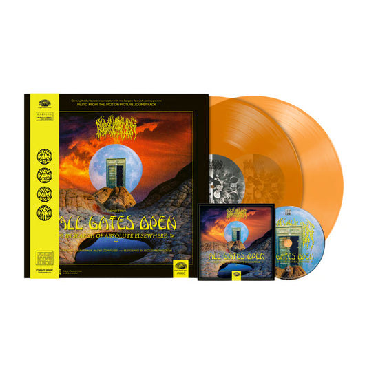 Blood Incantation - All Gates Open OST Vinyl album set with colorful packaging and orange discs on a white background