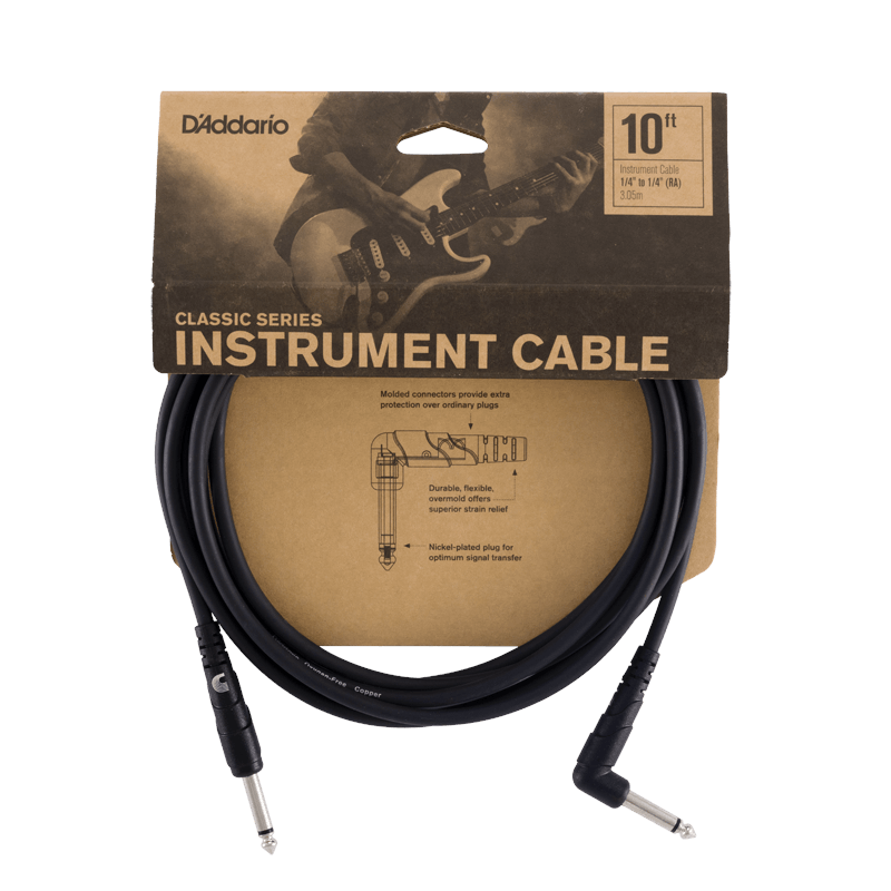 D'Addario Classic Series Instrument Cable Right Angle Plug - 10ft