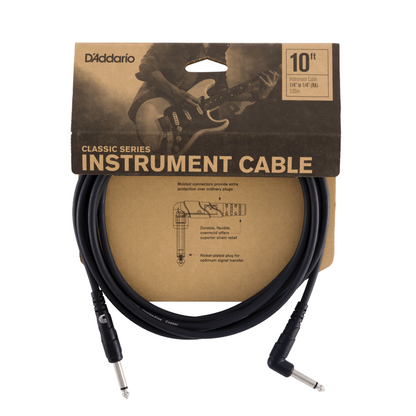 D'Addario Classic Series Instrument Cable Right Angle Plug - 10ft