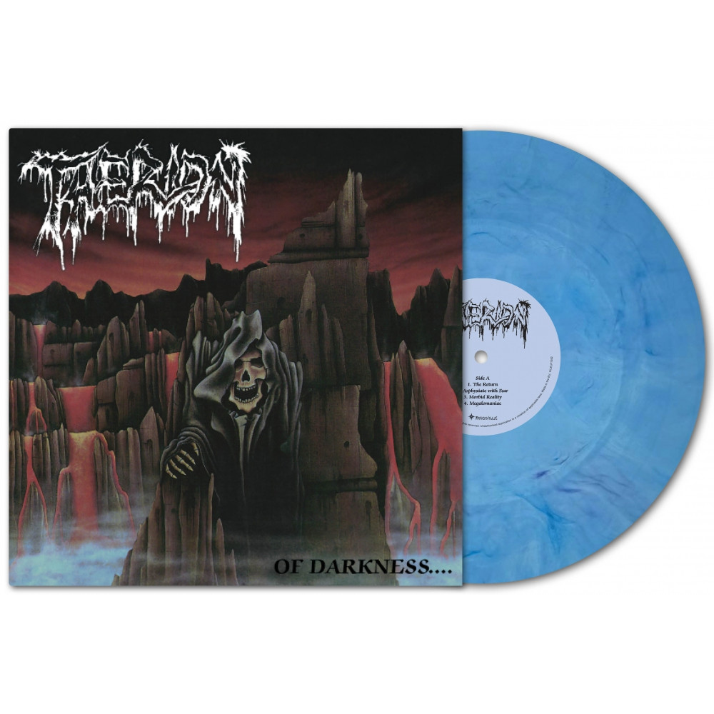 Therion - Of Darkness Vinyl record with a dark cover featuring a skeleton and the title 'Of Darkness'.