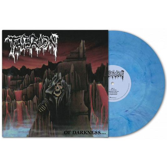 Therion - Of Darkness Vinyl record with a dark cover featuring a skeleton and the title 'Of Darkness'.