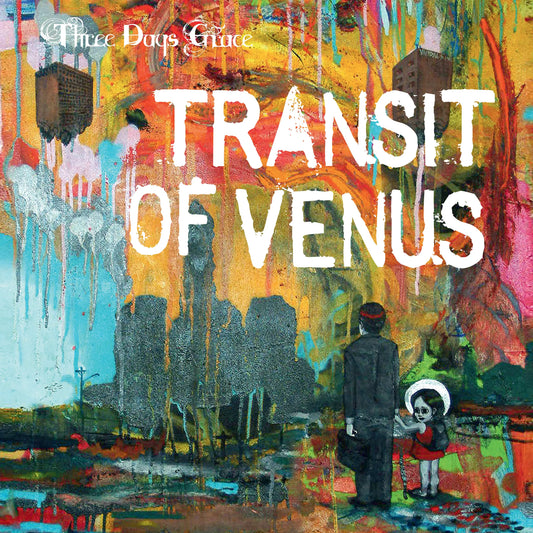 Three Days Grace Album cover for 'Transit of Venus' by Three Days Grace with abstract art and text.