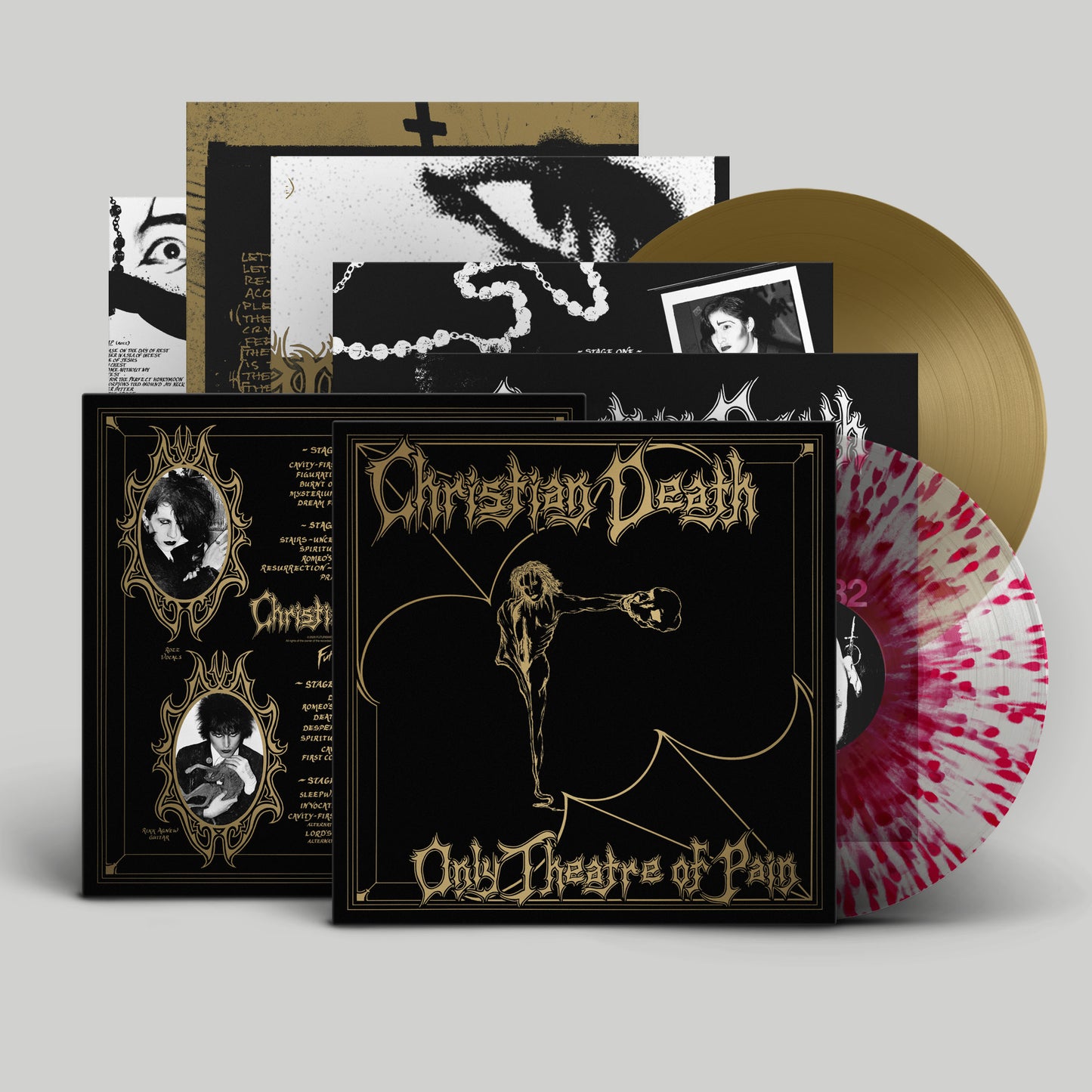 Christian Death - Only Theatre of Pain Vinyl record set with 'Christian Death' album cover and additional packaging on a light gray background
