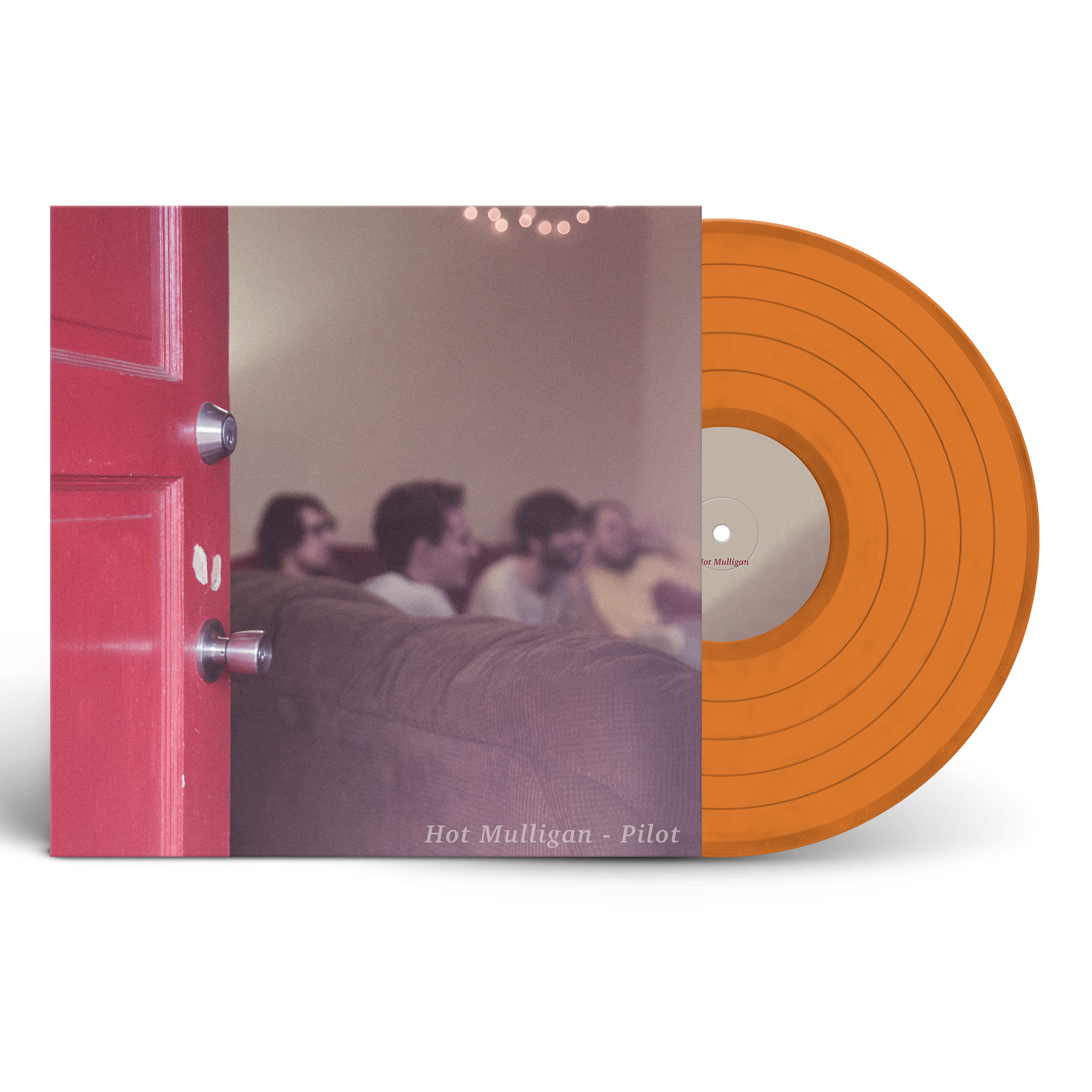 Hot Mulligan - Pilot Vinyl record with orange disc and album cover showing people in a room.
